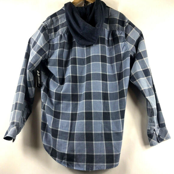 Hurley Mens S Landon Hood Long Sleeve Shirt w Attached Hood Blue Gray Plaid $55 - Picture 2 of 5